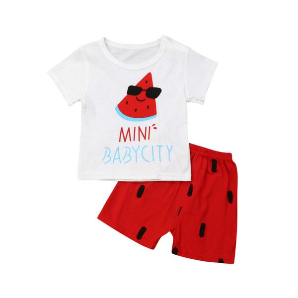 

fashion newborn kids baby bibs boys girls clothes 2pcs t-shirt red shorts outfit children summer clothes set, White