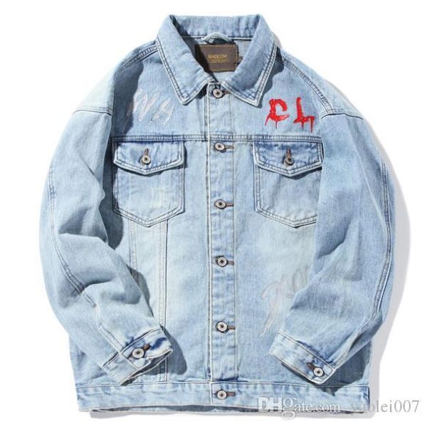 

designer denim mens jacket autumn graffiti letter print denim mens outerwear fashion brand loose oversize coat, Black;brown