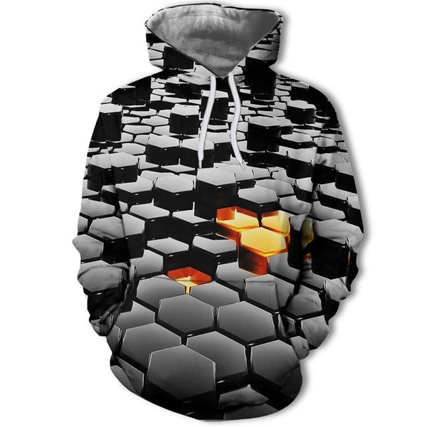 

2019 three-dimensional hexagonal hooded men's hoodie and sweatshirt autumn super hip hop winter hoodie men's brand streetwear, Black