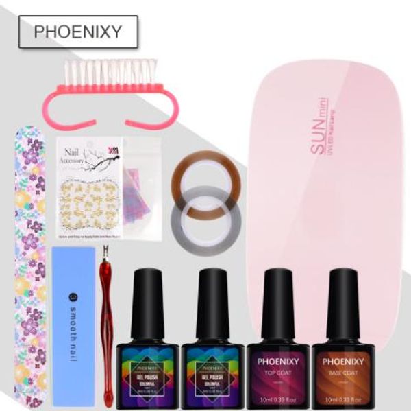 

6w lamp for nail 2 color nail polish kit manicure machine art tools set base lacquer varnish semi permanent led lamp