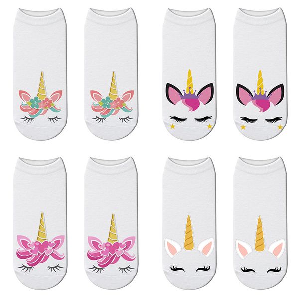 

новый 3d печать единорог носки женщины kawaii милый короткий носок harajuku licorne low cut лодыжки носки chaussette femme calcetines muje, Black;white