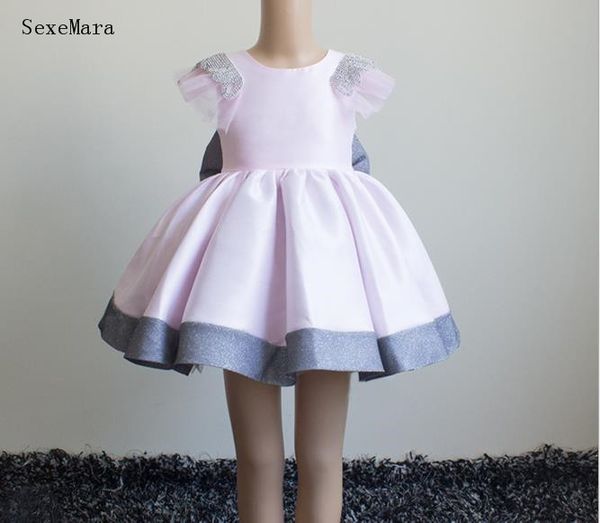 

100% real picture baby girl birthday party dress pink puffy gown with bow knee length little princess gown, Red;yellow