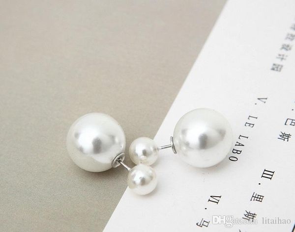 

50 pair/lot,new pattern modelling trendy pendant earrings collocation of tassel two-sided tow pearl alloy anti allergy earrings not fading, Silver