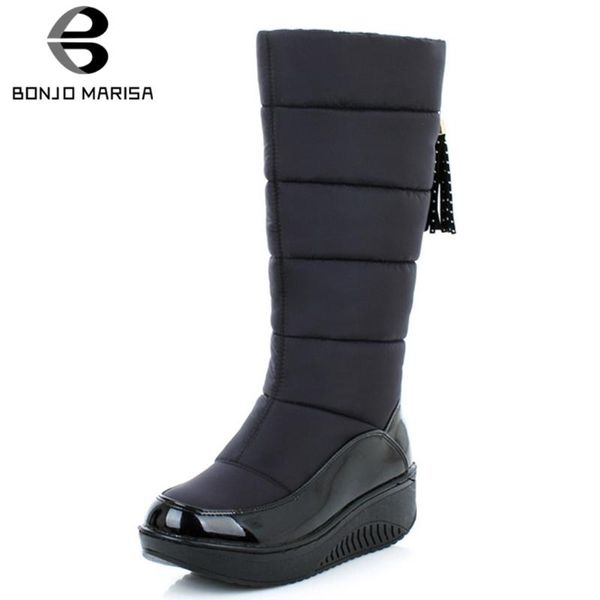 

bonjomarisa clearance sale winter warm mid-calf snow boots women 2019 waterproof platform boots winter add fur shoes woman 35-44, Black