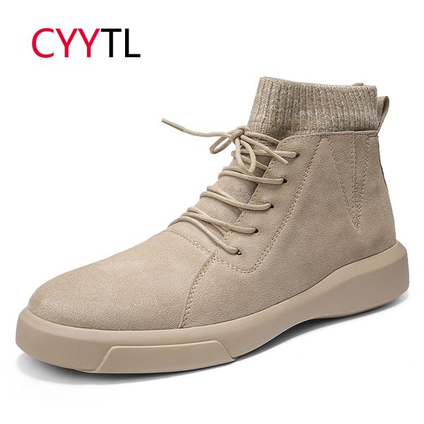 

cyytl genuine leather men shoes soft ankle safety sneakers high-winter british style botas masculina hombre, Black
