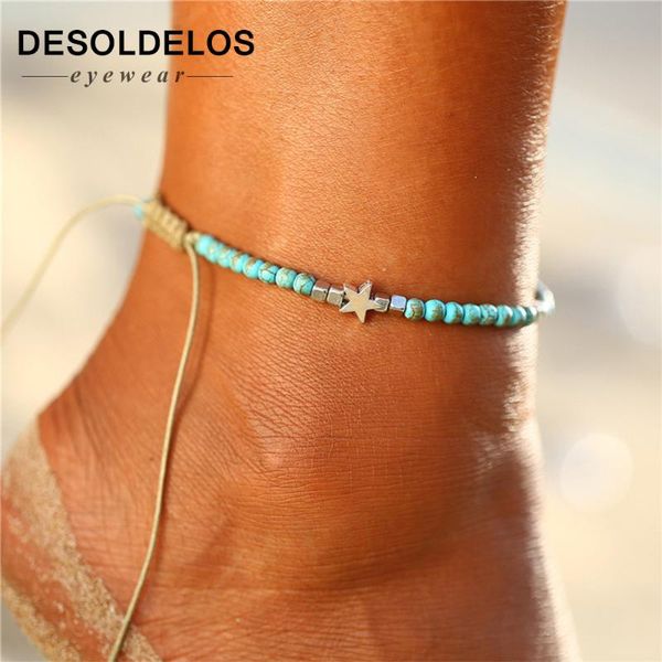 

bohemian beads stone star anklets for women weave rope ankle charm bracelets on leg beach jewelry 2019 new drop shipping, Red;blue