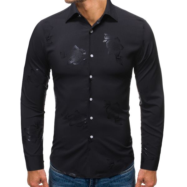 

черный цветочный принт бронзировать мужские рубашки 2020 марка slim fit с длинным рукавом свободного покроя рубашки социальной мужской смоки, White;black