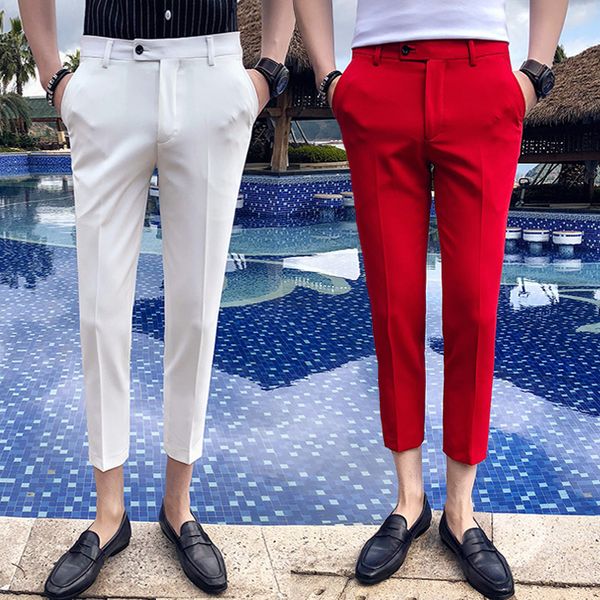 

2018 summer men's business casual suit pants linen style solid straight work pant for man classic dress pants anti wrinkle, White;black