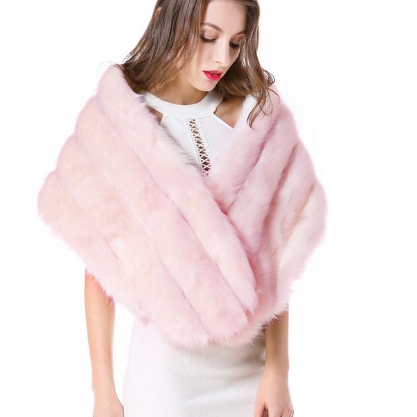 

women's fur & faux savabien solid pink cape 2021 elegant furry short coat women winter fashion shawl female streetwear, Black