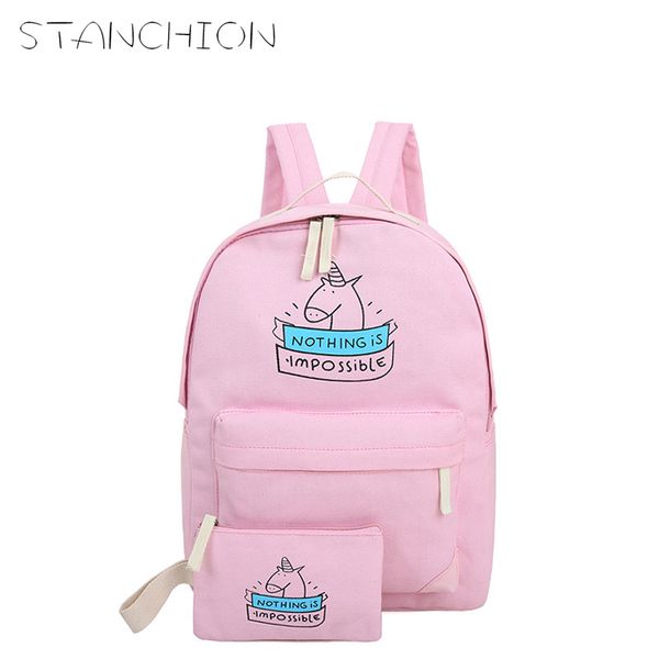 

stanchion women canvas backpack fashion cute travel bags animal printing 2pcs/set new preppy style teenager girls