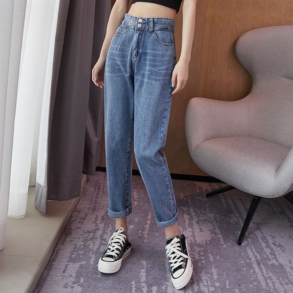 

jeans women 2020 autumn jogging trousers high elastic waist pants thin soft korean design, Blue