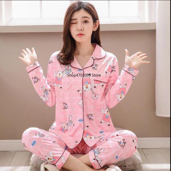 

2019 new models women pajamas suits lovely home wear long sleeve cotton pyjamas comfortable girl pijamas, Blue;gray