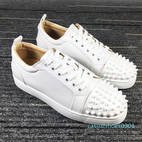 

2020 designer sneakers red bottom shoe low cut suede spike luxury shoes for men and women shoe party wedding crystal leather sneakers al22, Black