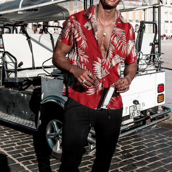 

men casual style shirts short sleeve length single breasted closure type print pattern turn-down collar regular sleeve style, White;black