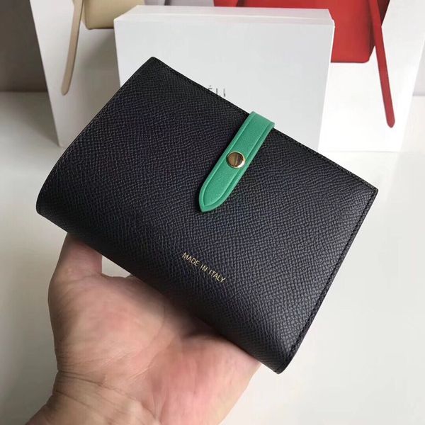 

2020 leather leather short wallet toothpick pattern double buckle function wallet ladies buckle wallet passport clip card holder, Red;black