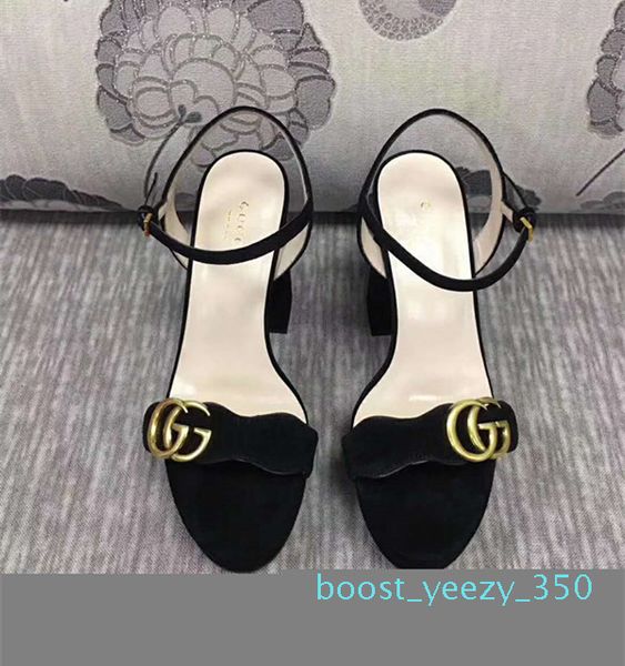 

must have branded women leather platform high heel sandal designer lady adjustable ankle strap rubber sole sandal b35, Black