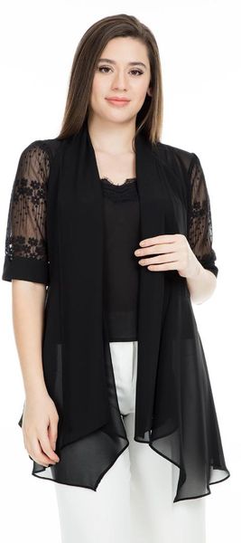 

mi chiffon sleeve jacket women jacket 37761557, Black;brown