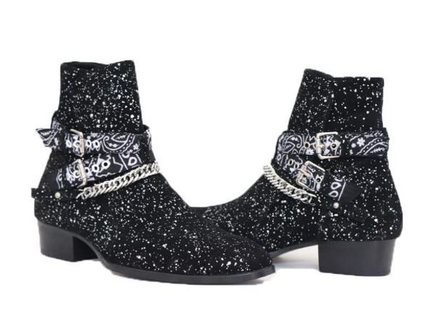 

man fashion show wyatt harness chelse boots bandanna slp suede bandana strap buckle ankle boots kanye west shoes, Black