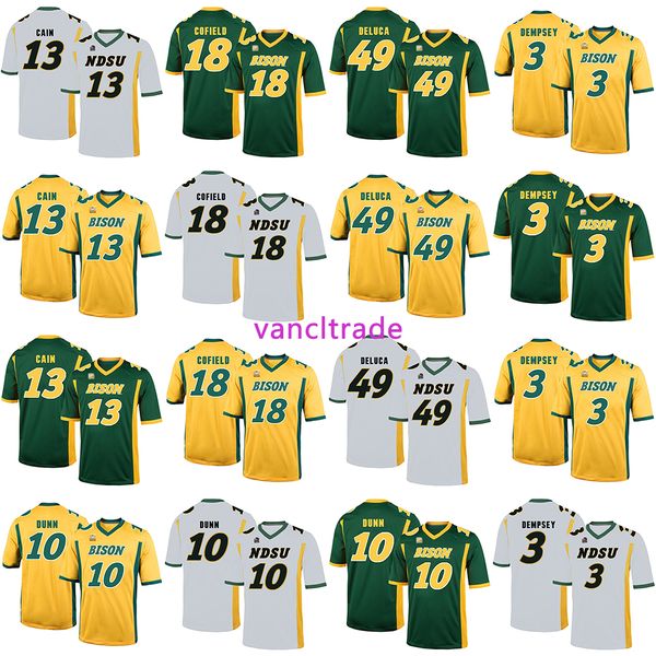 

2019 ncaa football north dakota state bison 13 cain 18 cofield 49 deluca 3 dempsey 10 dunn jerseys, Black;red