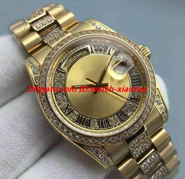 

Luxury Watch 8 Style Midsize 18K Yellow Gold Quickset Full Pave Diamonds Dial 36mm Automatic Fashion Men's Watches Wristwatch