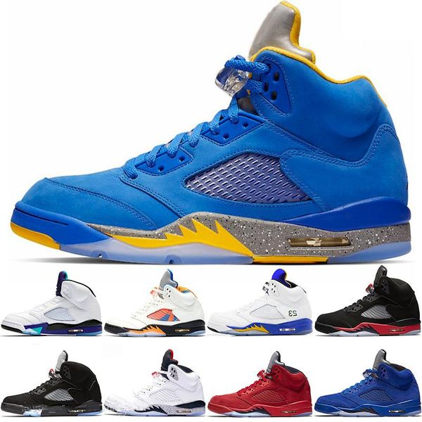 

5s men basketball shoes 5 bred laney blue international flight suede white cement og metallic black designer size 41-47, White;red