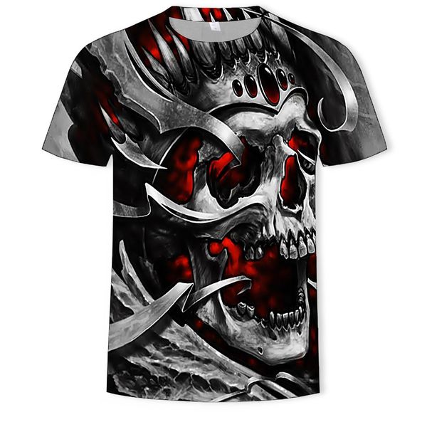 

mensskull 3d digital printing round collar short sleeve, White;black