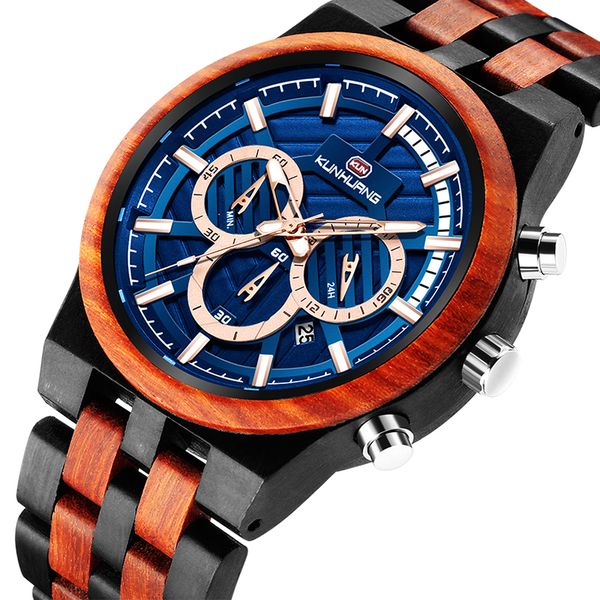 

luxury stylish wooden watch men watch male wood timepieces date chronograph military quartz watches306a, Slivery;brown