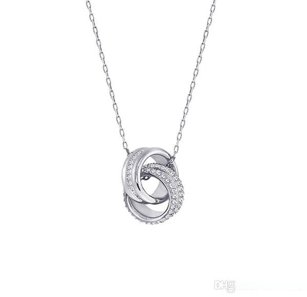 

new luxury jewelry women designer necklace double ring necklace seiko version double ring buckle clavicle with logo, Silver