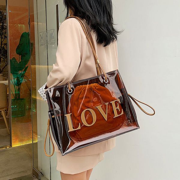 

2020 new son and mother big bag portable large capacity transparent jelly shoulder messenger bag