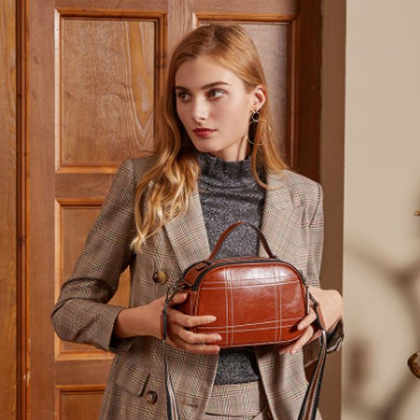 

leather bag women's new simple fashion steamed bun large capacity bag cow leather shoulder slung women's