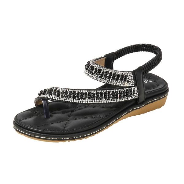 

jaycosin сандалии лето женщины сплошной цвет женские туфли женские девушки кристалл жемчужное шлепанцы пляж сандалии повседневная обувь 2020, Black