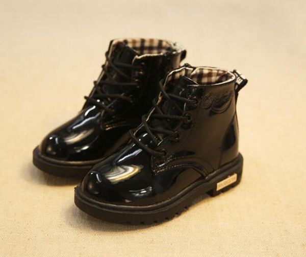 Детская спортивная обувь, осенне-зимние детские ботильоны Martin для малышей и мальчиков, ботильоны из лакированной кожи на молнии, уличные повседневные кроссовки, размер 21-35