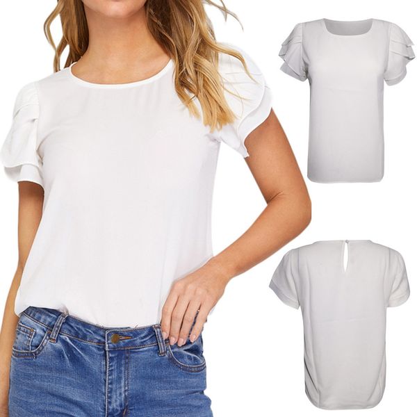 

2019 korean clothes sexyÂ summer women short ruffles sleeve t shirt o-neck ladies casual loose ladies tee shirt femme modis 7, White