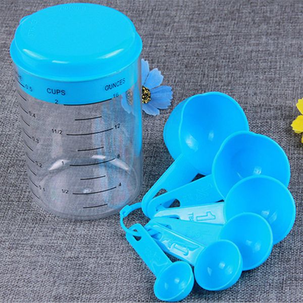 

2019 7 pcs/set plastic measuring cup kitchen blue measuring tools spoons sets for kitchen baking coffee home kitchen tool