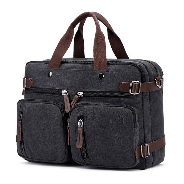 

men canvas bag leather briefcase travel suitcase messenger shoulder tote back handbag large casual business lappocket