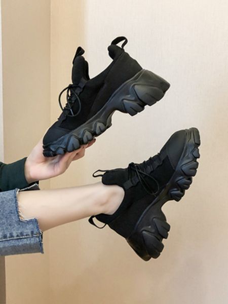 

dad shoes women 2020 women's shoes new versatile thick bottom increase in casual hong kong style sports ins tide, Black