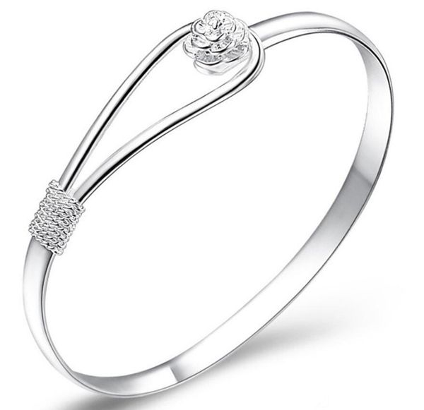 

charm bangle bracelets silver plated rose flower cuff fashion bangle for women jewelry ing, Black
