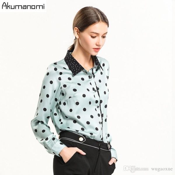 

women shirts 2019 spring new long sleeve polka dot print green blouses shirts womens blusas feminine blouse plus size, White