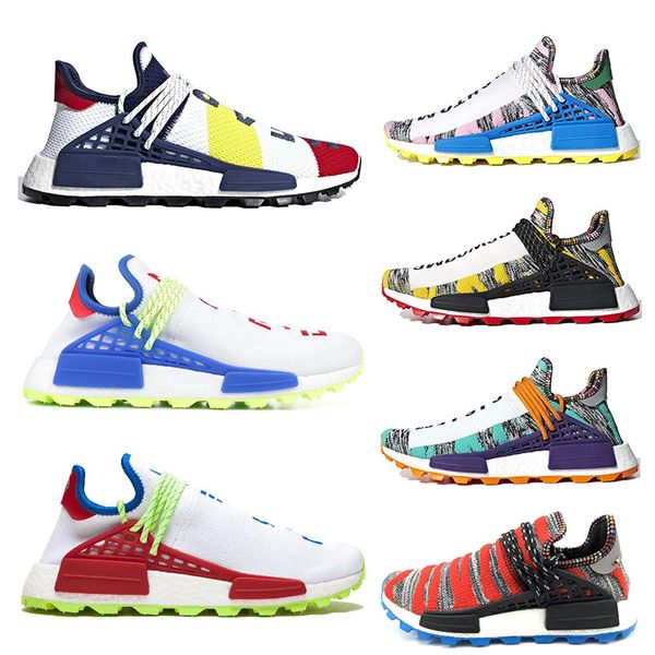 

human race mens women running shoes pharrell williams solar pack afro hu nerd blue homecoming mens trainers sport sneakers 36-45, White;red