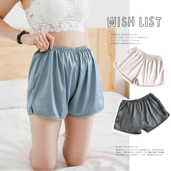

woman shorts women casual summer silk soft safety pants ladies mid waist solid color lace breathable short femme, White;black