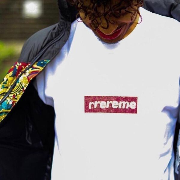 

supreme men 19ss 25th anniversary swarovski-box l0go tee street памятная mens конструктора тенниски женщин круглый воротник черный белый кра, White;black