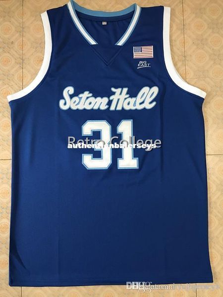 

#31 angel delgado seton hall retro stitched embroidery basketball jerseys customize any number and name xs-6xl vest jerseys, Black;blue