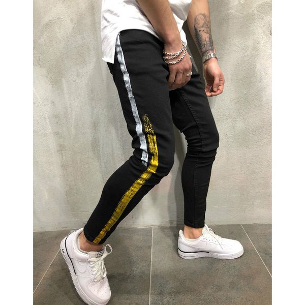 

men autumn casual sports pants casual jogging slim streetwear pencil pants, Black
