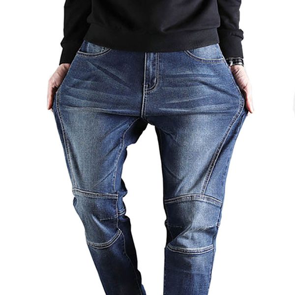 

mcikkny men cargo stretch jeans pants loose patchwork denim trousers for male blue black plus size