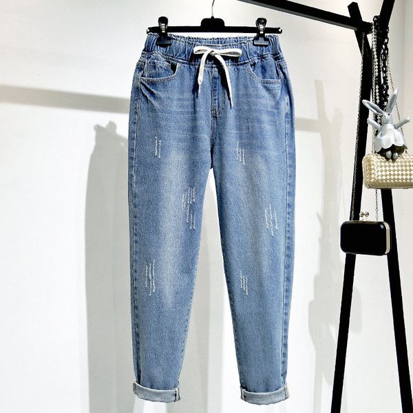 

vintage high waist jeans women denim harem pants hole ripped jeans femme casual streetwear plus size mom mujer 5xl q1298, Blue