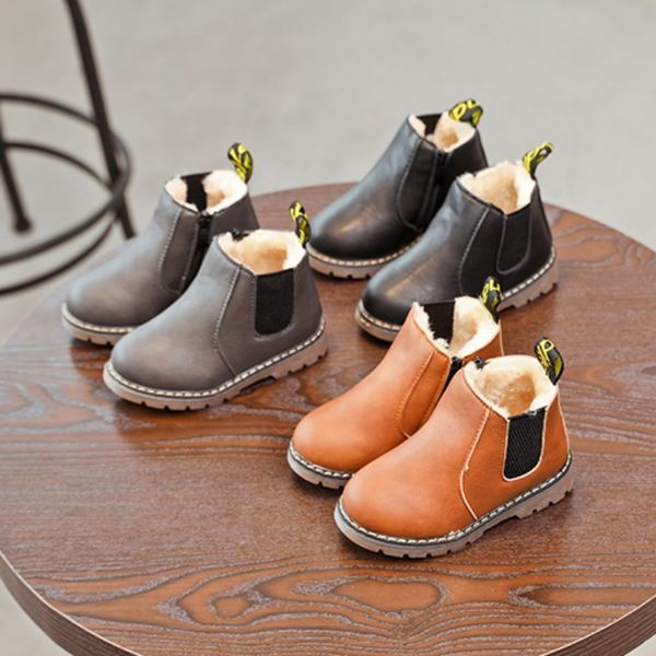 

* русский дети моды сапоги зима шерсть подросток девушки загрузки с zip big boys snow boots pu кожа кроссовки baby дети, Black;grey