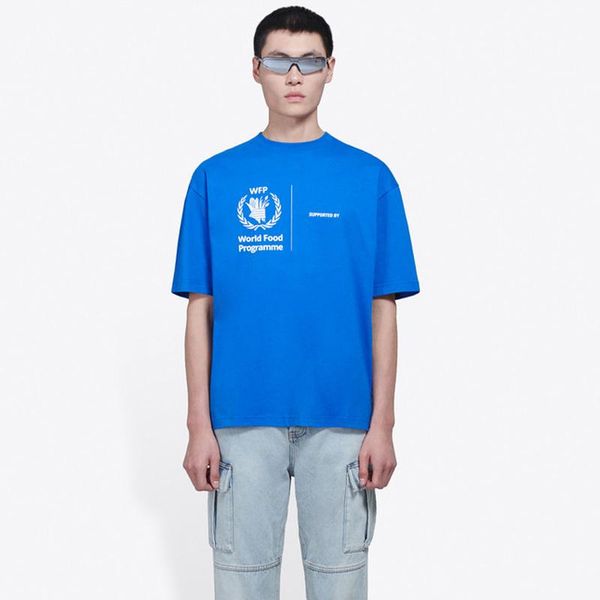 

20ss впп всемирная продовольственная программа тройник мода письмо печатных дышащая футболка случайные свободные твердые пары мужчины женщин, White;black