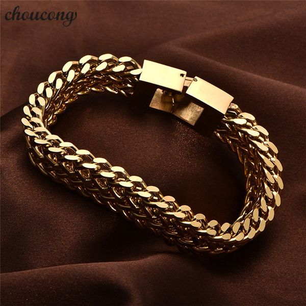 

choucong male hiphop 316l stainless steel bracelet length 20/22cm gold color popcorn chain bracelets for men rock jewerly, Golden;silver