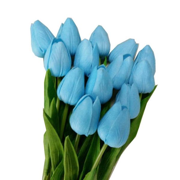 

10 pcs tulip artificial flowers for decoration latex real touch bridal wedding bouquet art deco (blue) blue