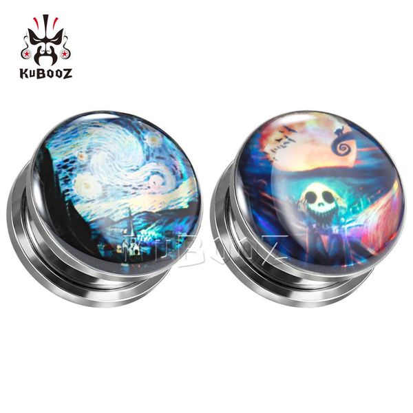 

kubooz new starry sky monk fashion ear gagues stud screw tunnels stainlees steel body jewelry multi size pair selling, Slivery;golden